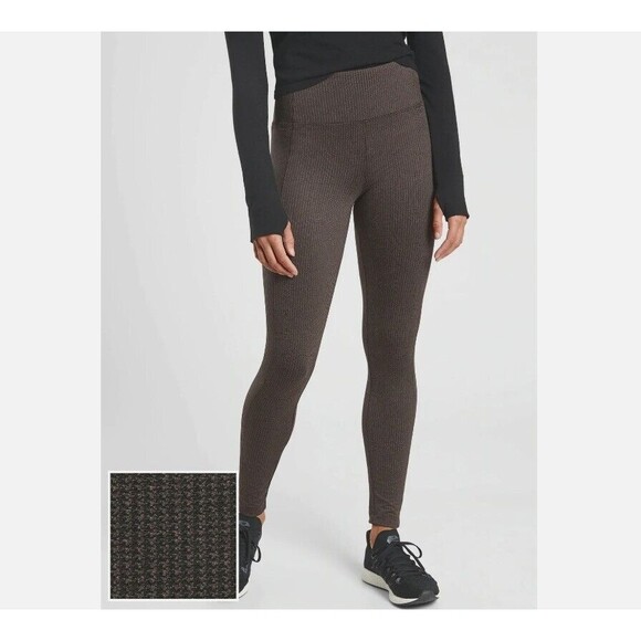 SOLD Athleta Delancey Houndstooth Tight Pants Black Brown Large Back Zip Pockets - Picture 3 of 14